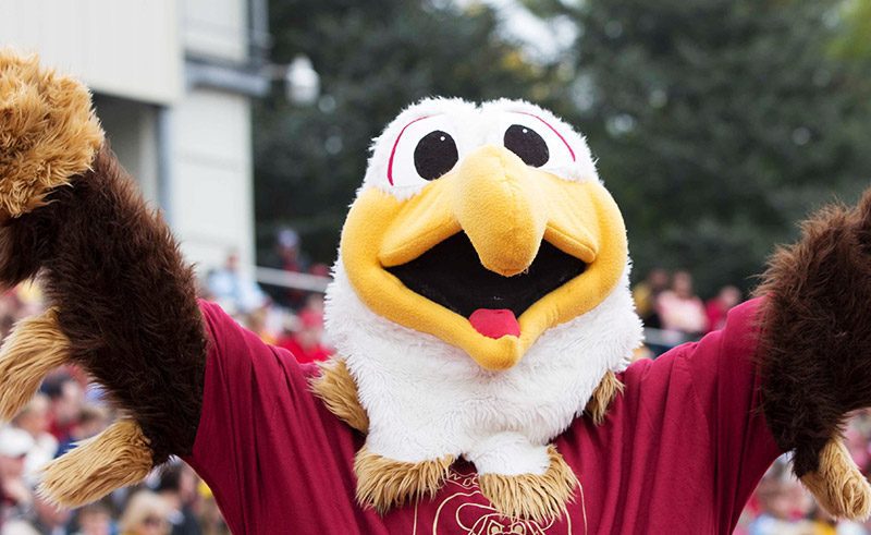 Ernie the Eagle cheering at a BC football game