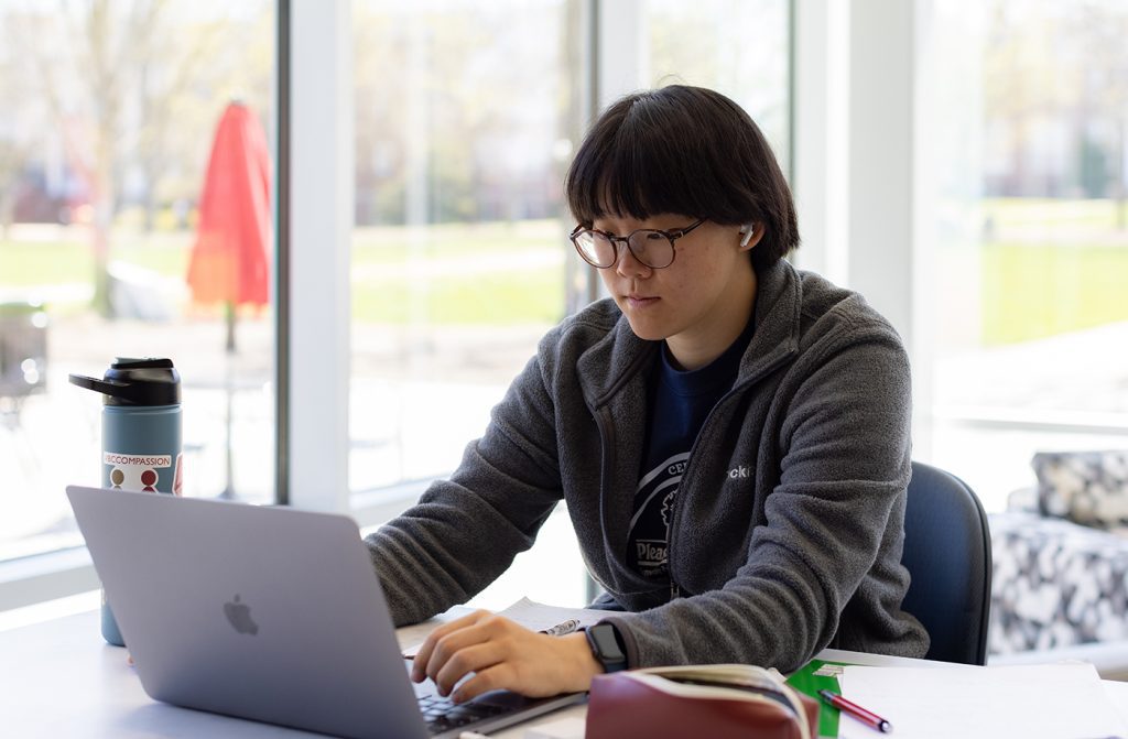 Student on laptop in Forrer Learning Commons