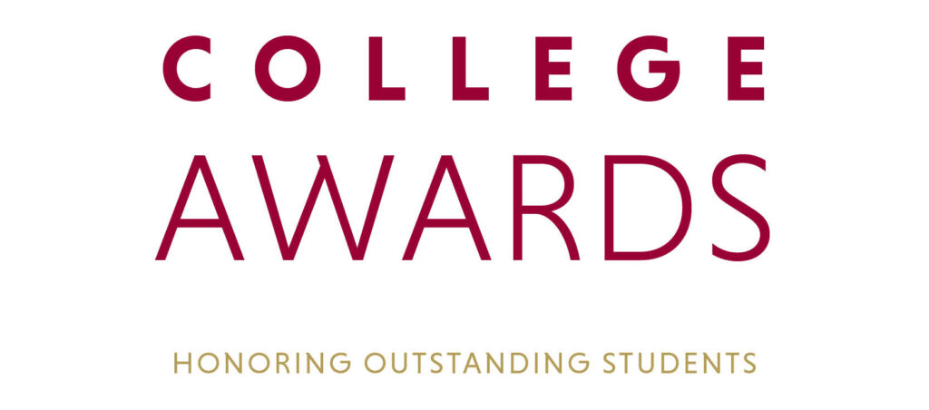 A white and red graphic that has the Bridgewater College seal and reads "College Awards: Honoring Outstanding Students"