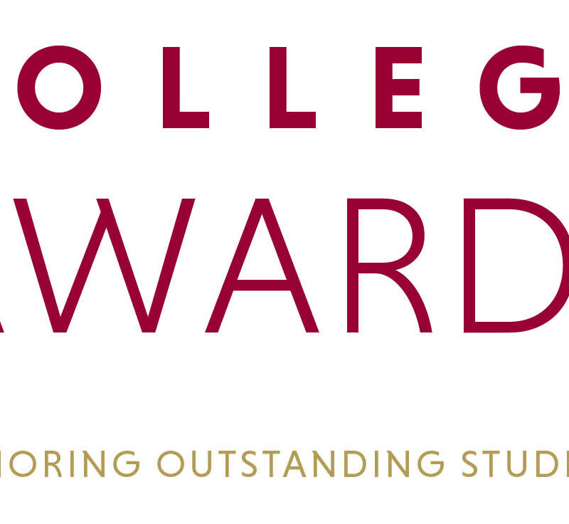 A white and red graphic that has the Bridgewater College seal and reads "College Awards: Honoring Outstanding Students"