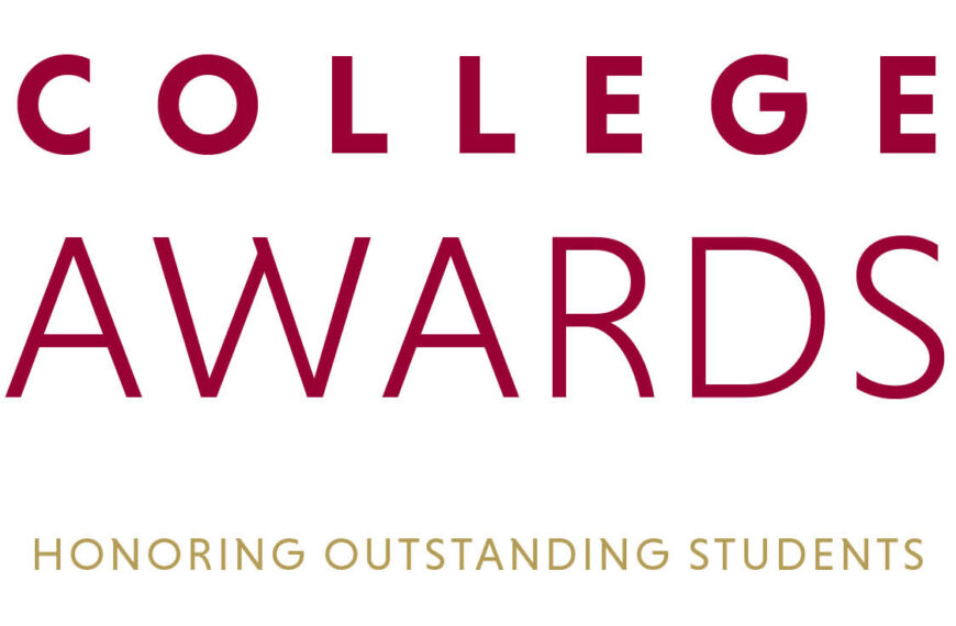 A white and red graphic that has the Bridgewater College seal and reads "College Awards: Honoring Outstanding Students"